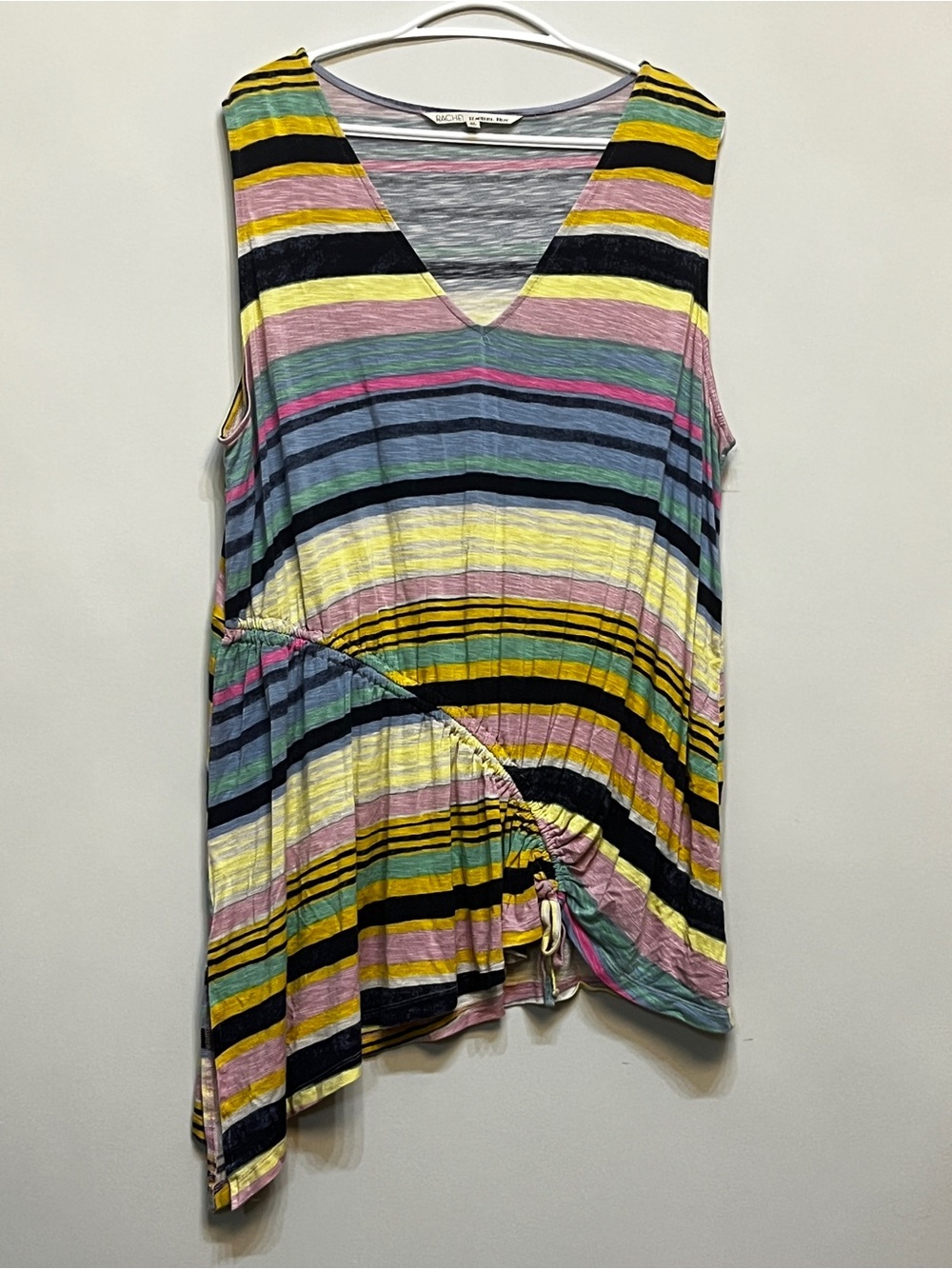 NWOT Multicolor Striped Boho Asymmetric V-Neck Tank Top Blouse Dress plus Size